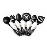 6 teiliges Küchenhelfer Set aus schwarzen Silikon mit Edelstahl